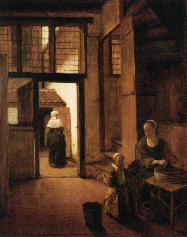 Pieter de Hooch Woman Peeling Vegetables in the Back Room of a Dutch House Norge oil painting art